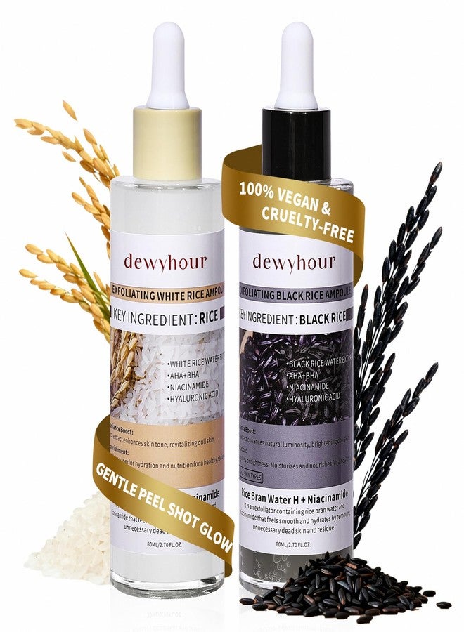 dewyhour Exfoliating Black & White Rice Ampoule Duo Set - Gently Removes Dead Skin Cells, Refines Pores, Soft Face & Body Scrub for All Skin Types, 2-Pack - Image 1